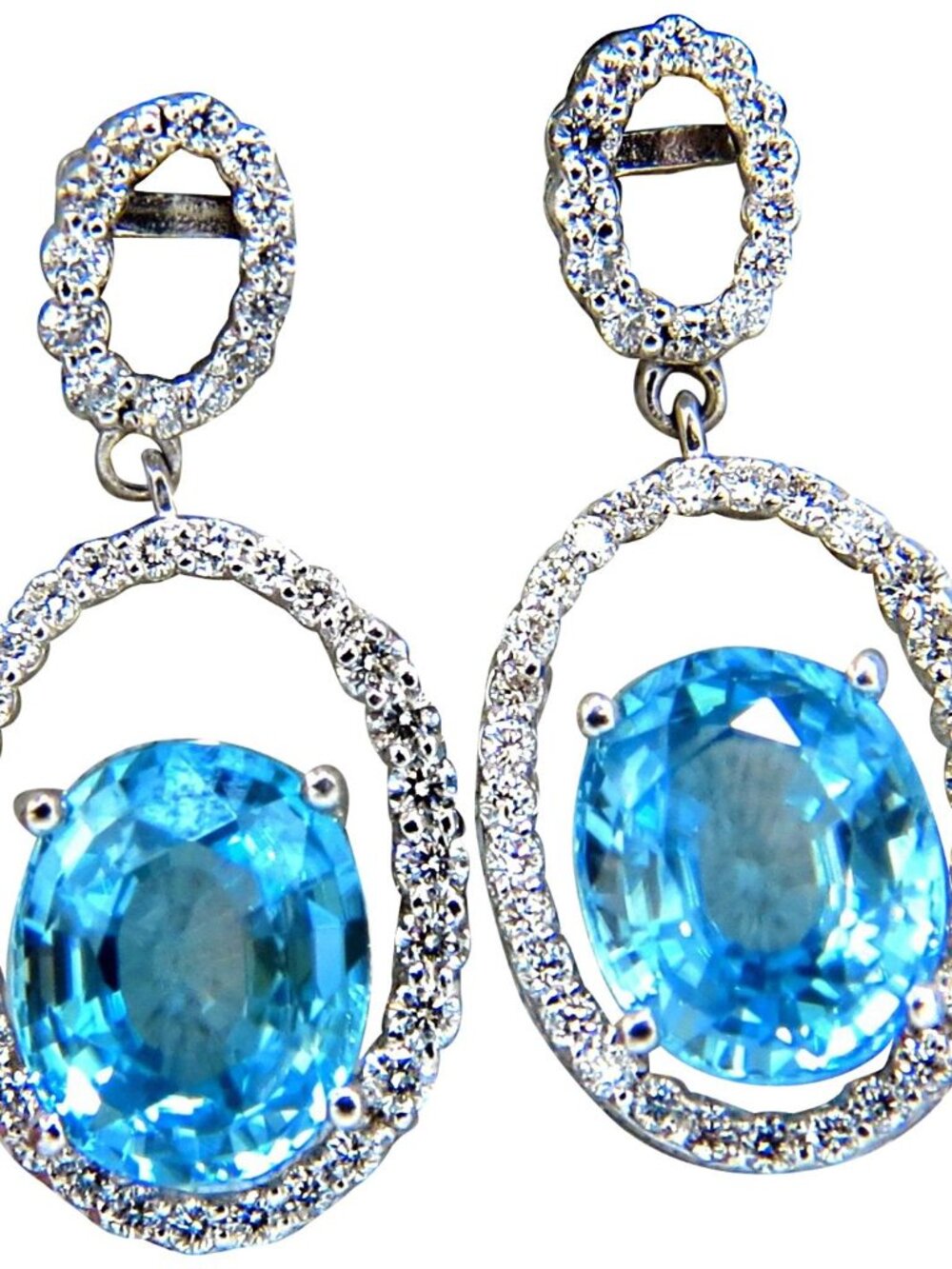 8.86ct natural vivid indigo blue zircon diamonds dangle earrings 14kt*